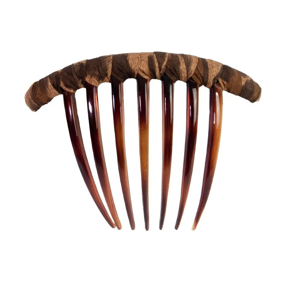 Vintage Victorian Style Hair Comb, Lucite Tortoise Shell & Fabric